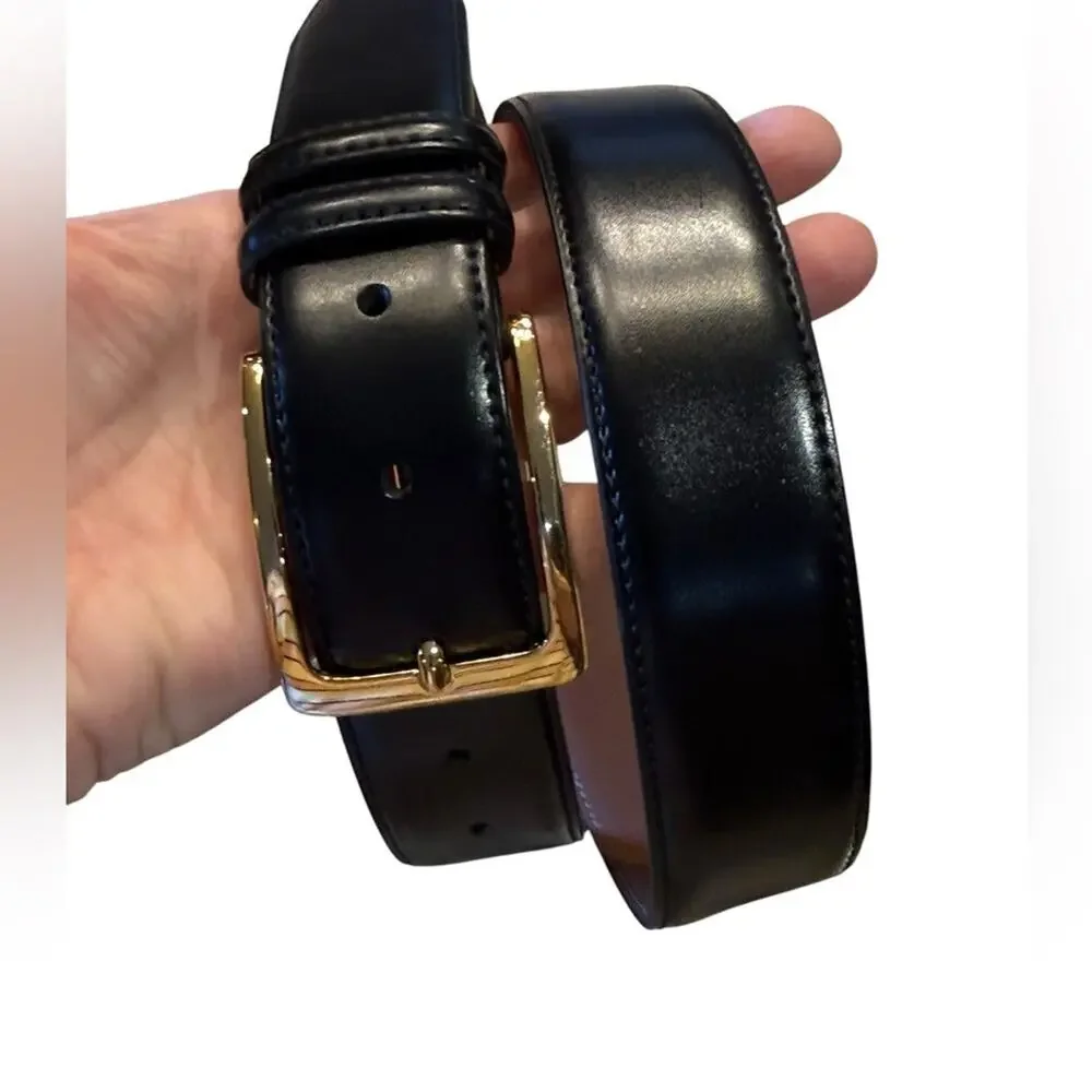 Johnston & Murphy Classic Black Leather Men's 36 Belt with Polished Brass Buckle